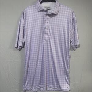 Collars & Co Polo Shirt Mens Medium Pink Blue Plaid Dress Collar Golf
